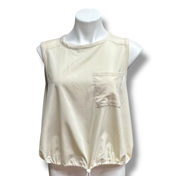 Old Navy Stretchtech Top Quick Dry Tan Pocket Cinch Toggle Comfort Minimalist L - Picture 8 of 8